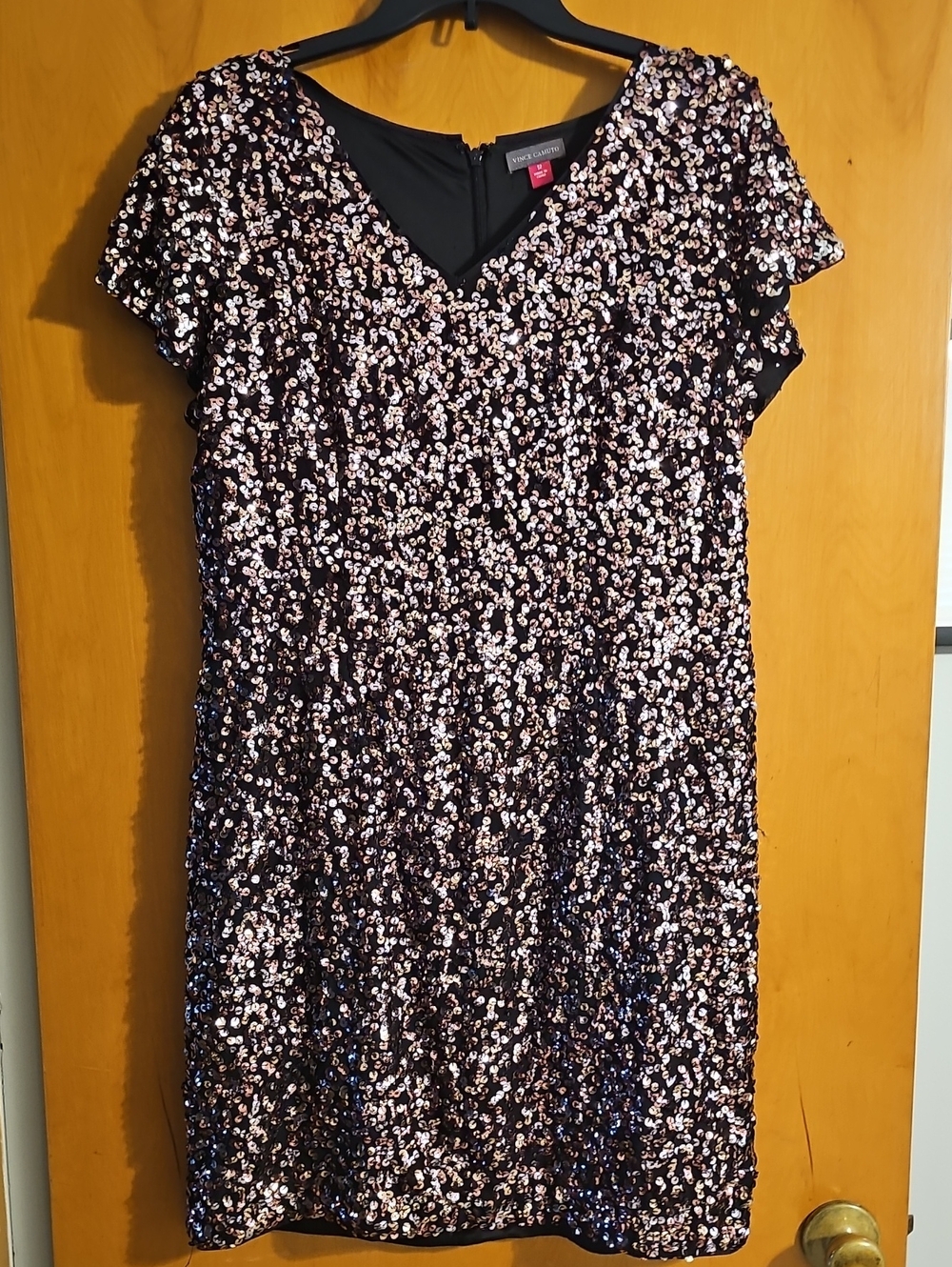 Vince Camuto Black Dress with Rose Gold, Silver & Gold Sequins.